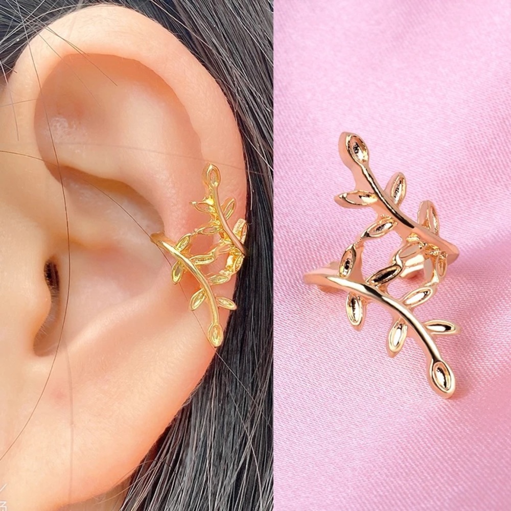 3/28💐 Branch Metal Leaves Single Ear Cuff Earring